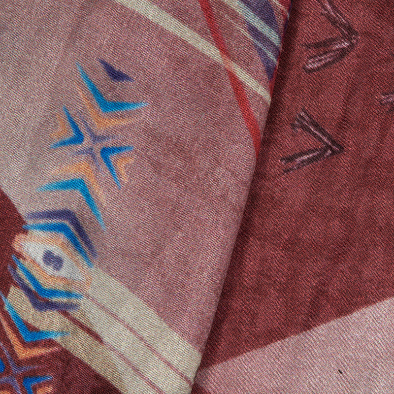 Brown Geometrical Digital Print Japan Satin Fabric - Fabcurate