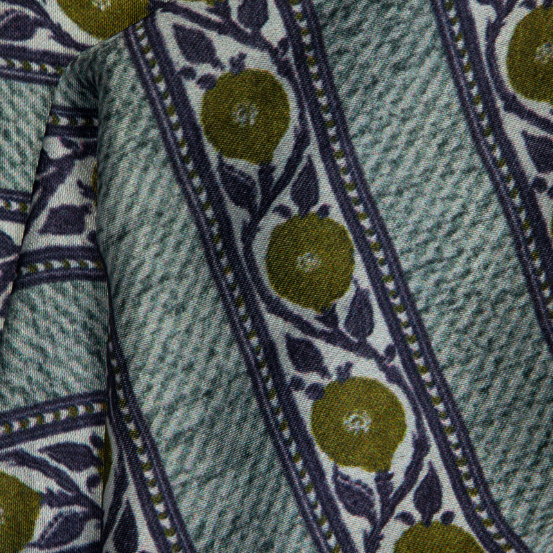 Blue And Olive Stripes Digital Print Japan Satin Fabric - Fabcurate