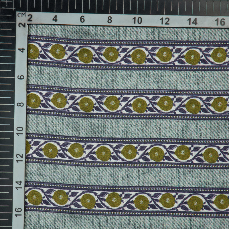 Blue And Olive Stripes Digital Print Japan Satin Fabric - Fabcurate