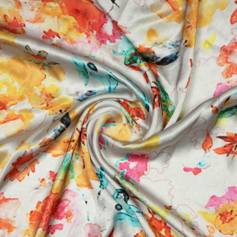 Multicolor Abstract Digital Print Japan Satin Fabric - Fabcurate