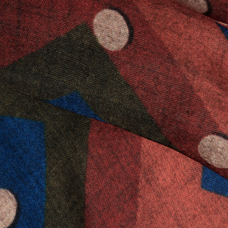 Brown And Blue Chevron Digital Print Japan Satin Fabric - Fabcurate