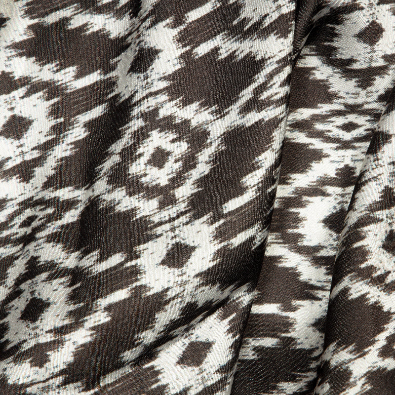 Brown Ikat Pattern Digital Print Japan Satin Fabric - Fabcurate