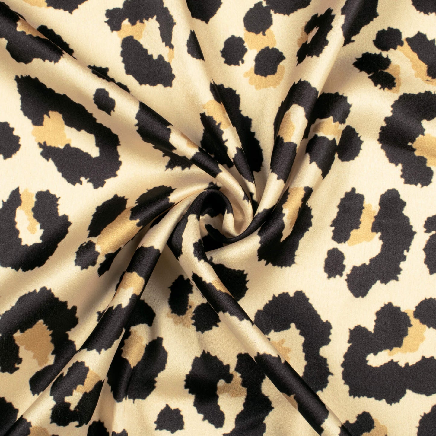 Black And Beige Animal Digital Print Japan Satin Fabric