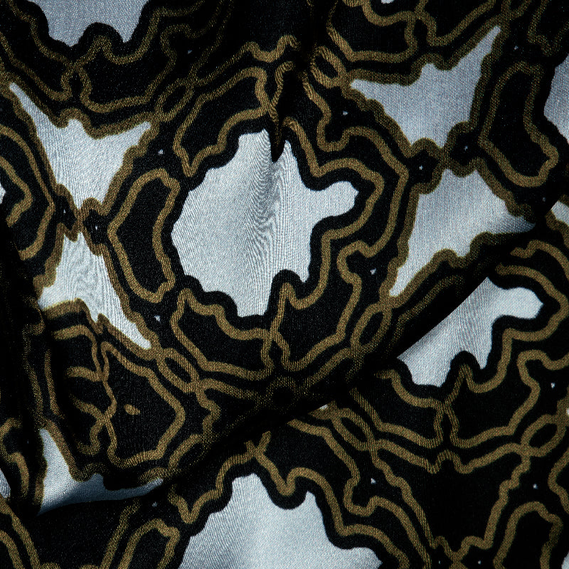 White And Brown Ethnic Digital Print Japan Satin Fabric - Fabcurate