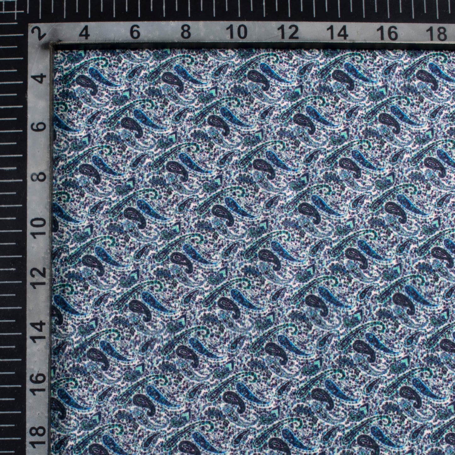 Blue Paisley Digital Print Japan Satin Fabric