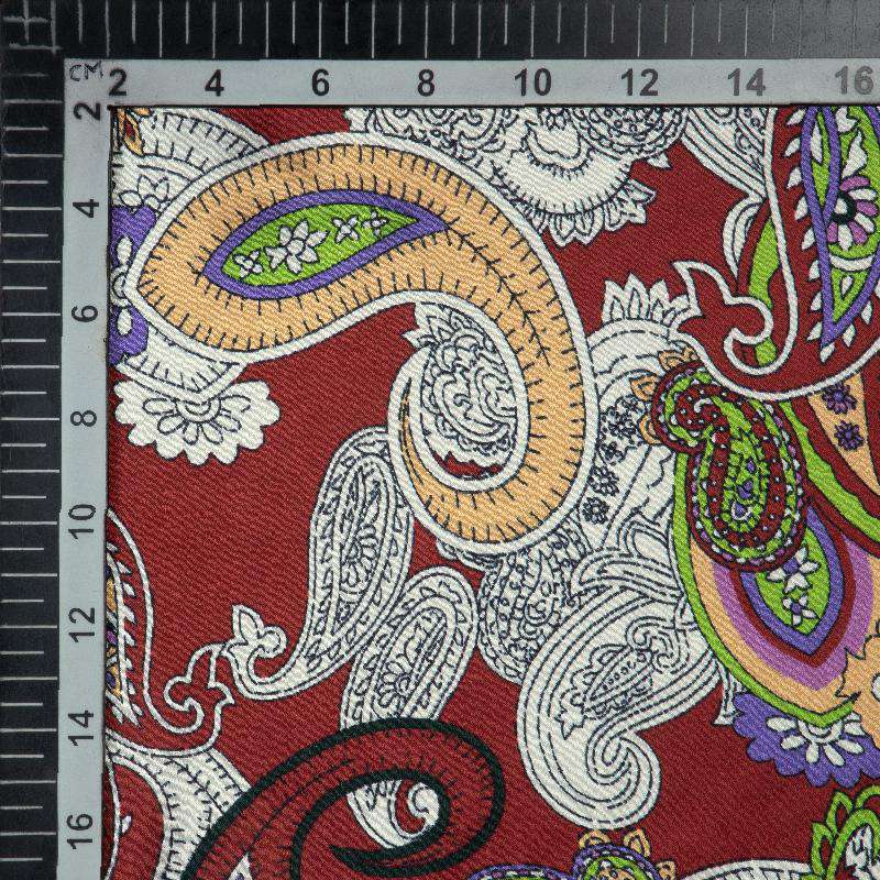 Maroon Paisely Digital Print Japan Satin Fabric - Fabcurate