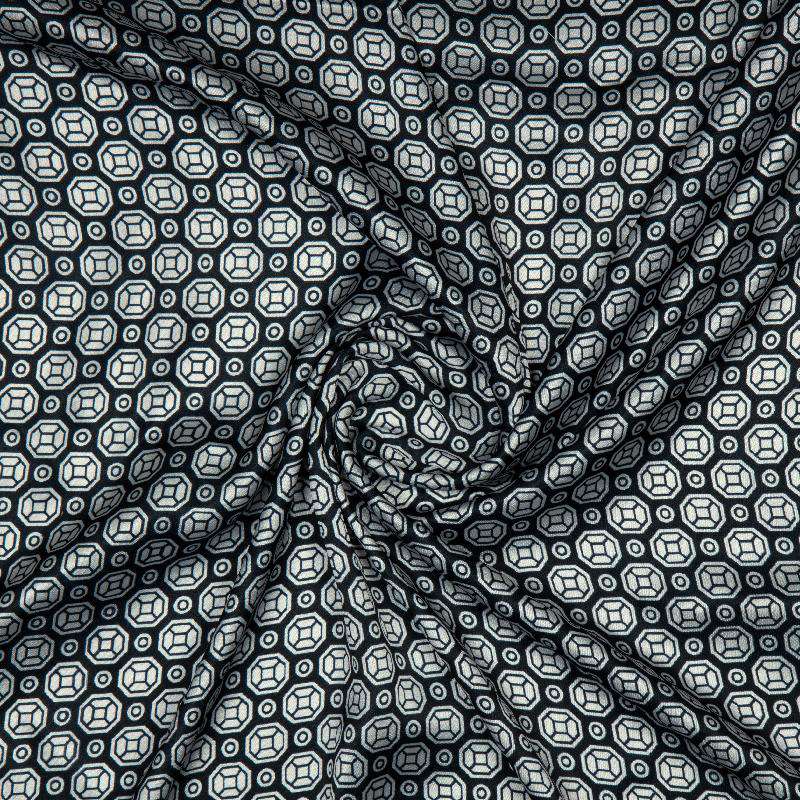 Black Geometrical Digital Print Japan Satin Fabric - Fabcurate