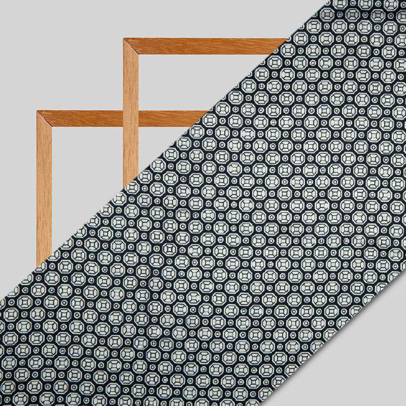 Black Geometrical Digital Print Japan Satin Fabric - Fabcurate