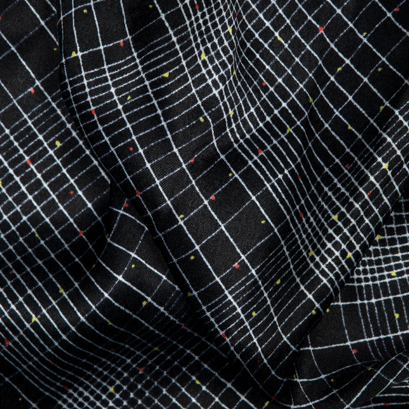 Black Checks Digital Print Japan Satin Fabric - Fabcurate