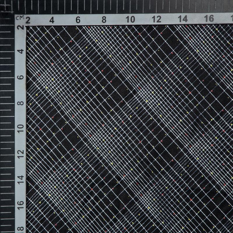 Black Checks Digital Print Japan Satin Fabric - Fabcurate