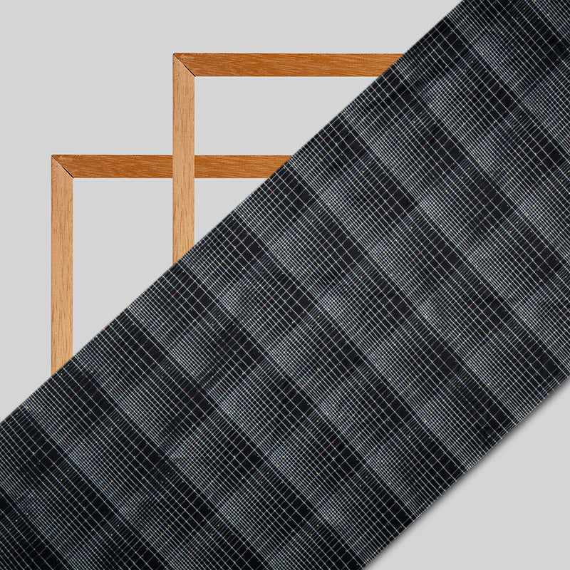 Black Checks Digital Print Japan Satin Fabric - Fabcurate