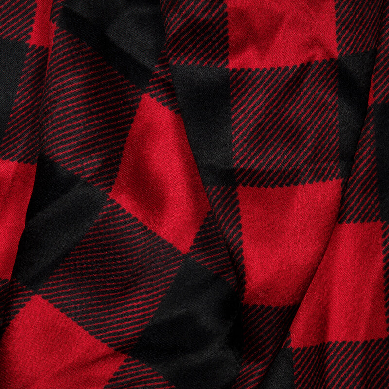 Red And Black Checks Digital Print Japan Satin Fabric - Fabcurate