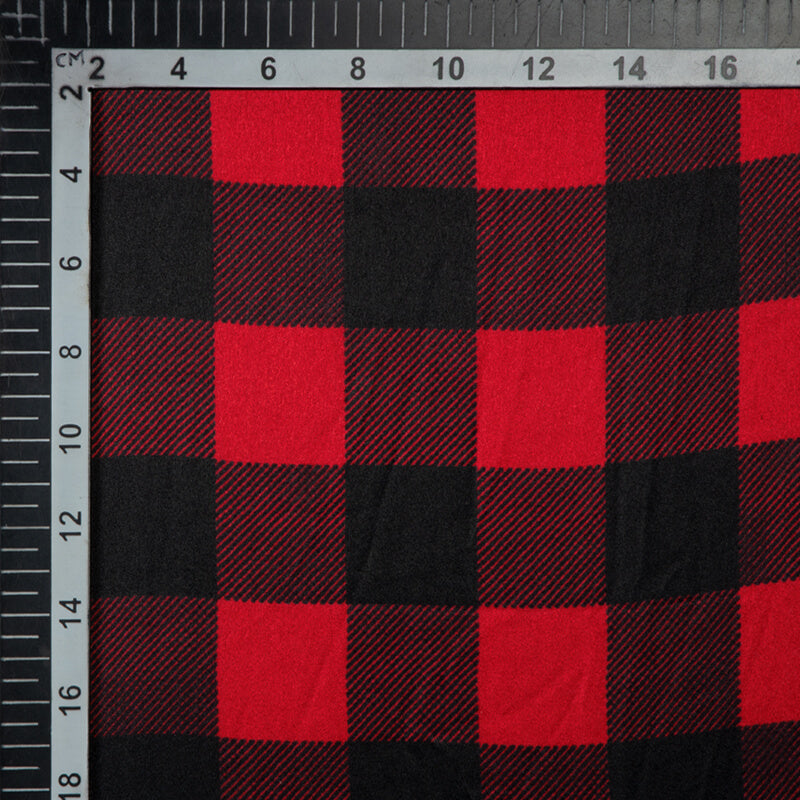 Red And Black Checks Digital Print Japan Satin Fabric - Fabcurate