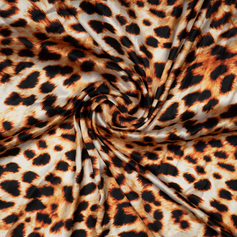 Brown Animal Digital Print Japan Satin Fabric - Fabcurate