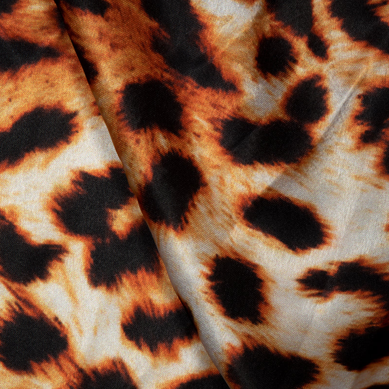 Brown Animal Digital Print Japan Satin Fabric - Fabcurate