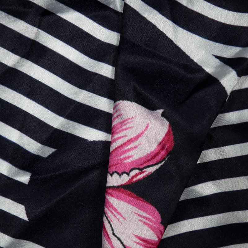 Black And Pink Stripes Digital Print Japan Satin Fabric - Fabcurate