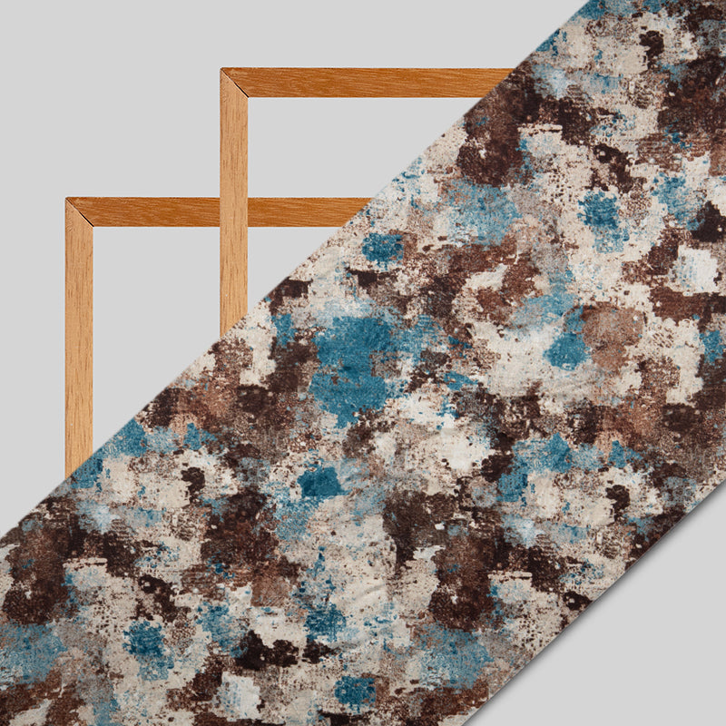 Brown Abstract Digital Print Japan Satin Fabric - Fabcurate