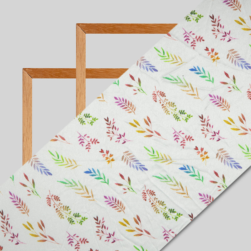 Multicolor Leaf Digital Print Japan Satin Fabric - Fabcurate