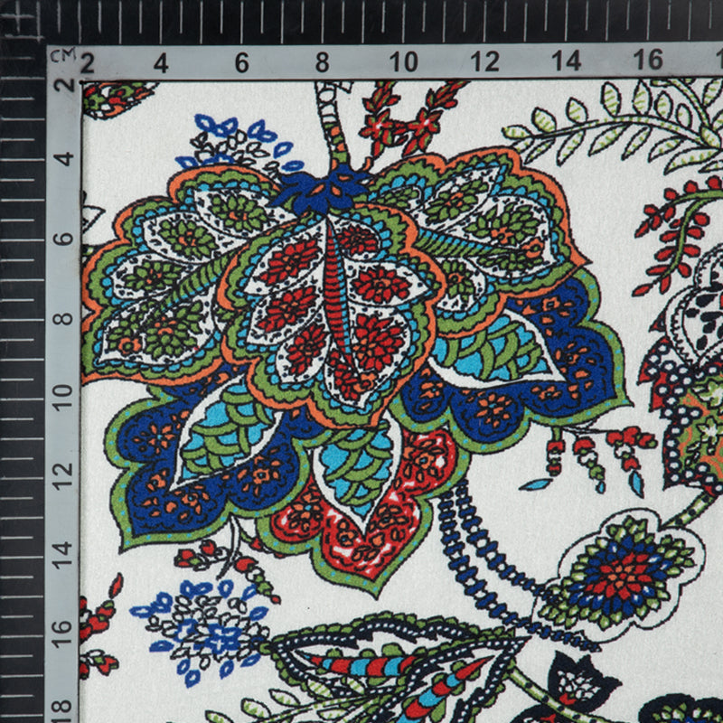 Multicolor Ethnic Digital Print Japan Satin Fabric - Fabcurate
