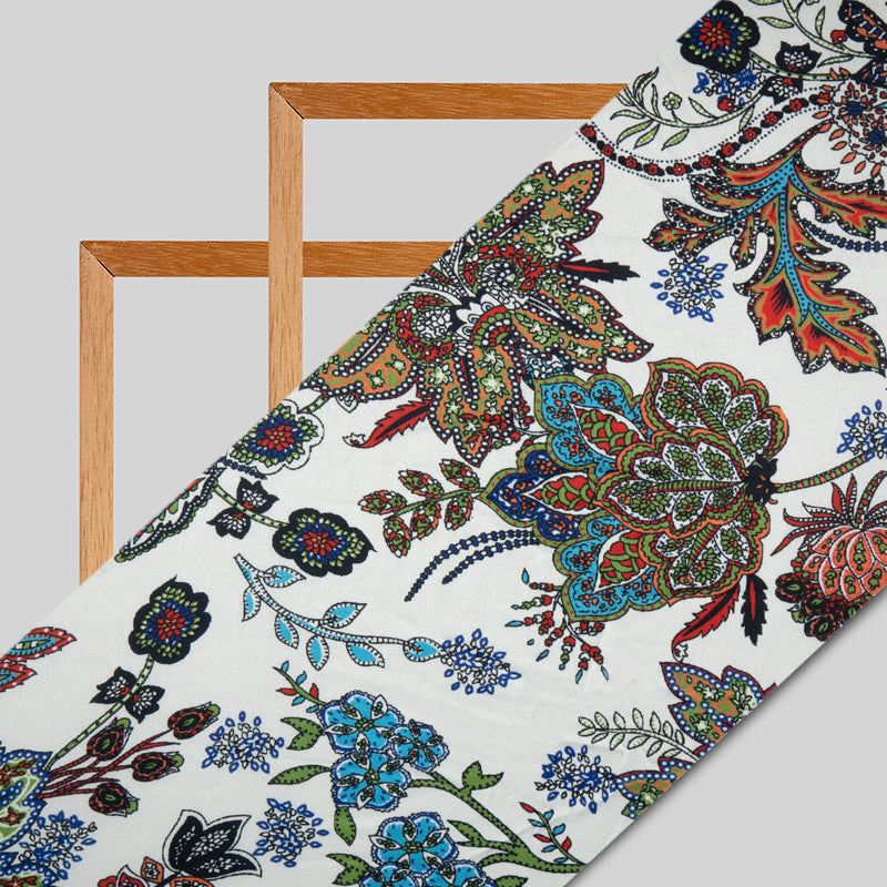 Multicolor Ethnic Digital Print Japan Satin Fabric - Fabcurate