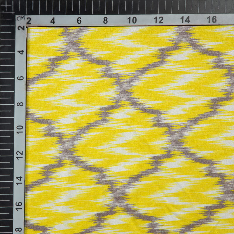 Yellow Ikat Pattern Digital Print Japan Satin Fabric - Fabcurate