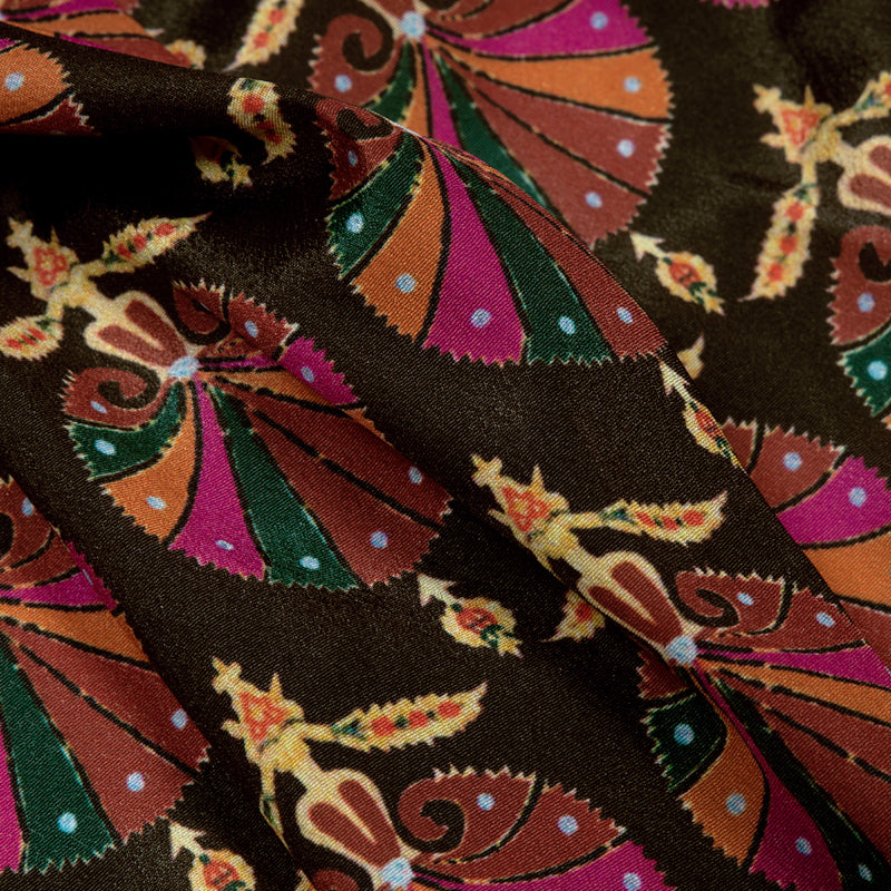 Brown Ethnic Digital Print Crepe Silk Fabric - Fabcurate