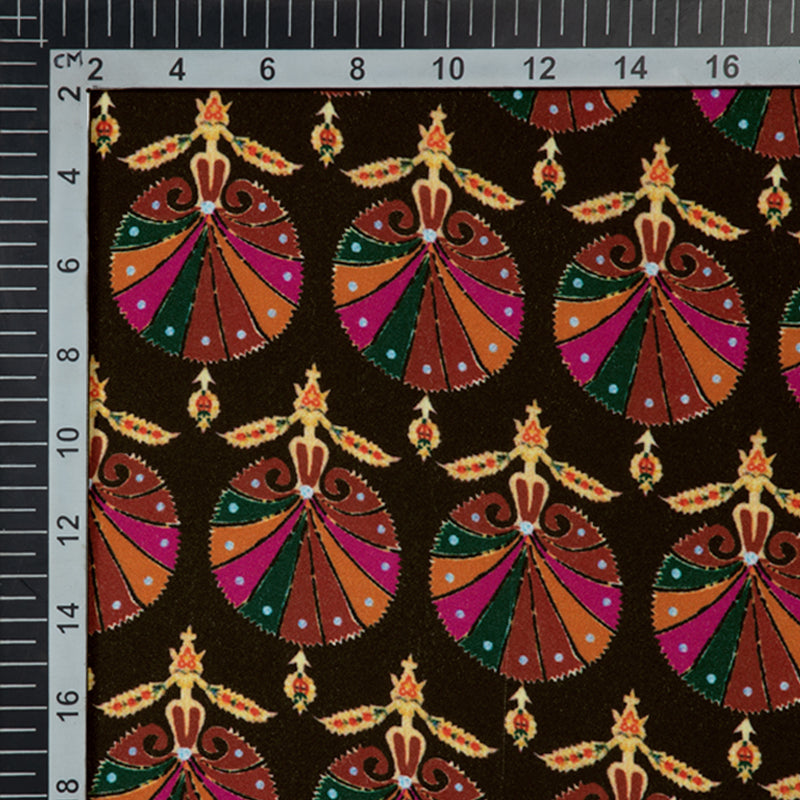 Brown Ethnic Digital Print Crepe Silk Fabric - Fabcurate
