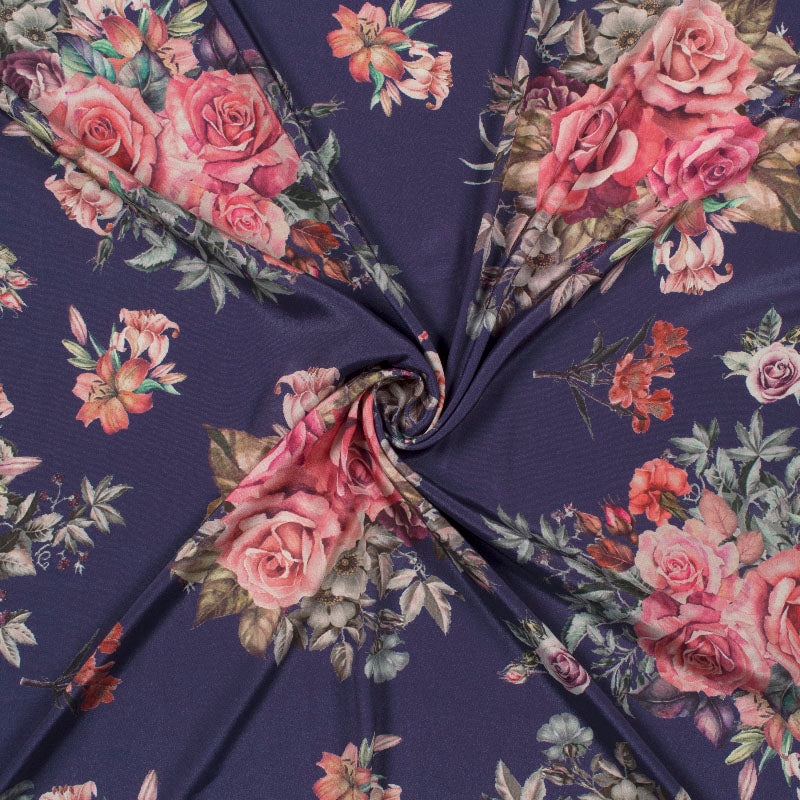 Purple Floral Digital Print Crepe Silk Fabric - Fabcurate