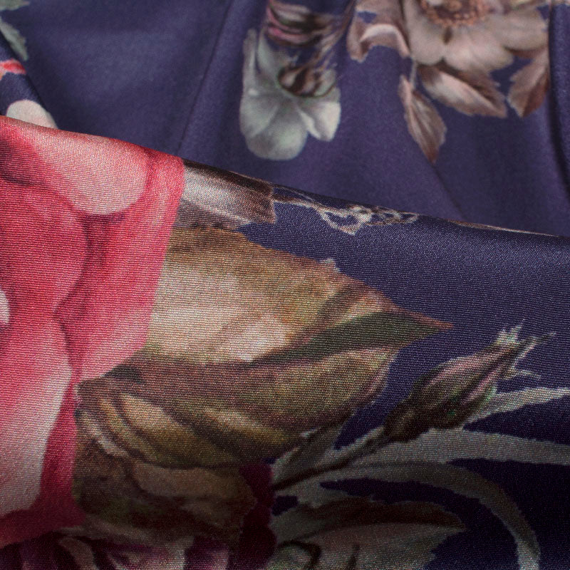 Purple Floral Digital Print Crepe Silk Fabric - Fabcurate