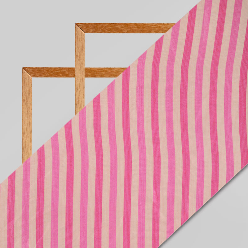 Pink Stripes Patten Digital Print Crepe Silk Fabric
