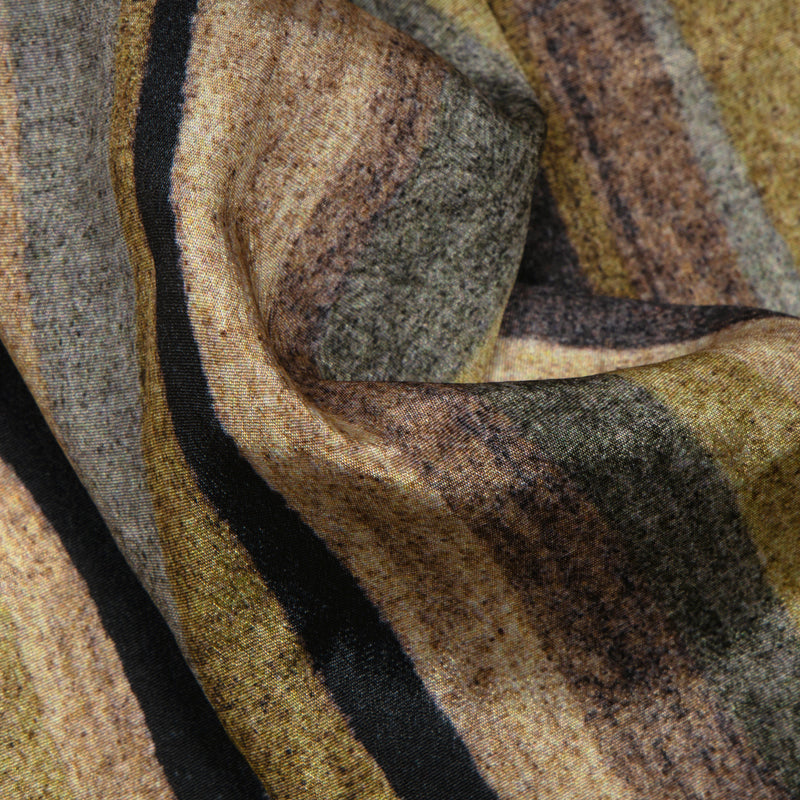 Beige And Black Texture Pattern Digital Print Crepe Silk Fabric