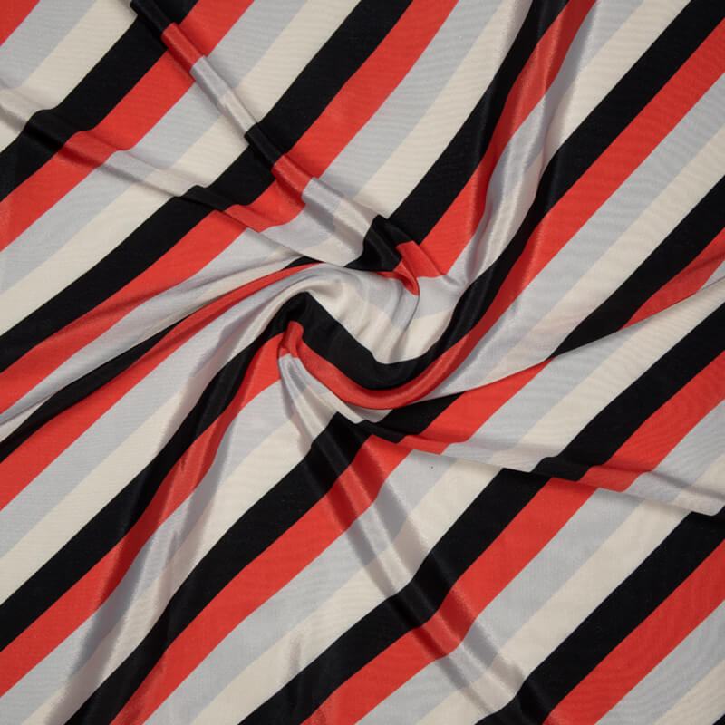 Red And Off White Stripes Digital Print Crepe Silk Fabric - Fabcurate