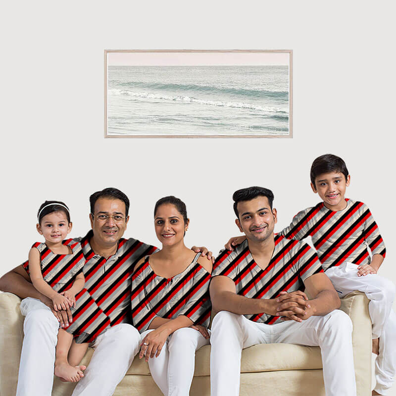 Red And Off White Stripes Digital Print Crepe Silk Fabric - Fabcurate