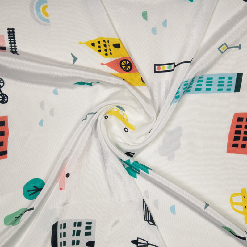 White Object Digital Print Crepe Silk Fabric - Fabcurate