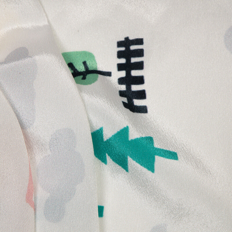 White Object Digital Print Crepe Silk Fabric - Fabcurate