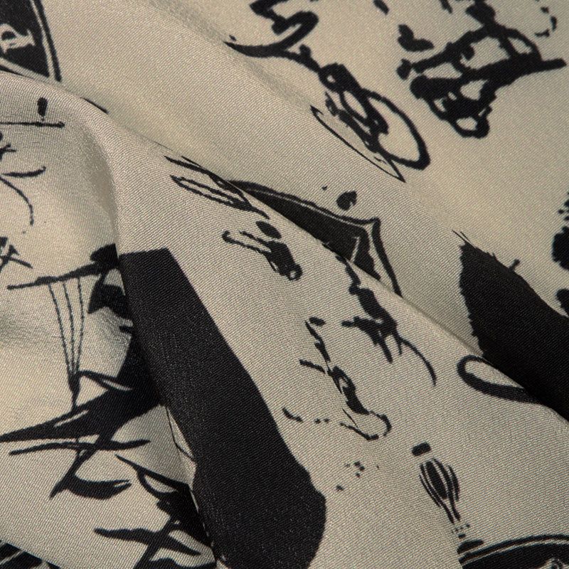 Beige Object Digital Print Crepe Silk Fabric - Fabcurate