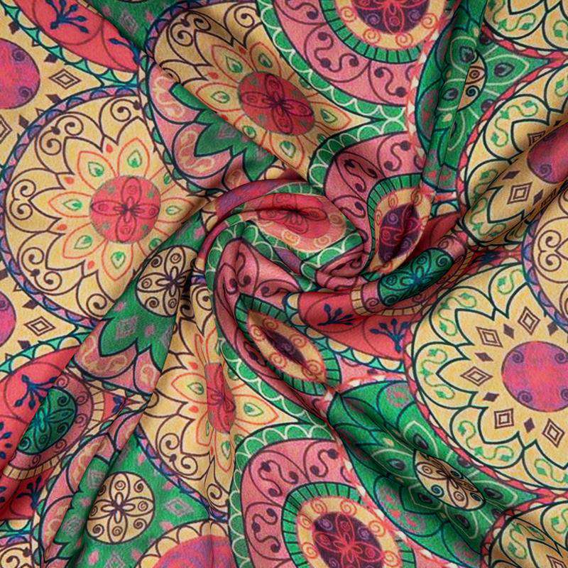 Multicolor Geometric Digital Print Gerogette Satin Fabric - Fabcurate