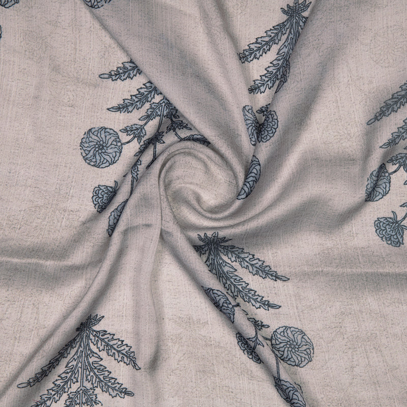 Light Grey Mughal Floral Digital Print Gerogette Satin Fabric - Fabcurate