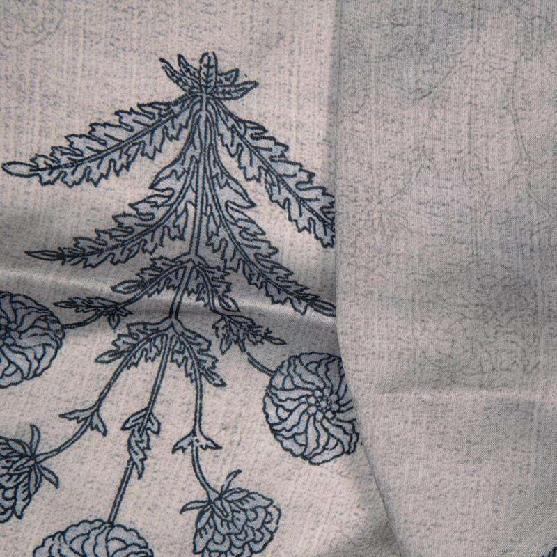 Light Grey Mughal Floral Digital Print Gerogette Satin Fabric - Fabcurate