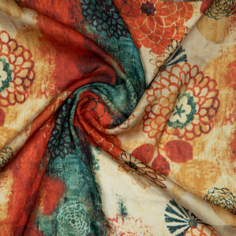 Red Floral Digital Print Gerogette Satin Fabric - Fabcurate