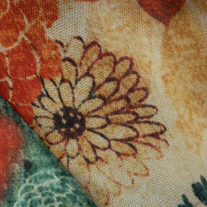 Red Floral Digital Print Gerogette Satin Fabric - Fabcurate