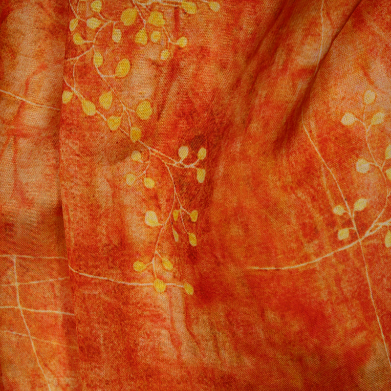 Fire Orange Floral Digital Print Georgette Satin Fabric - Fabcurate