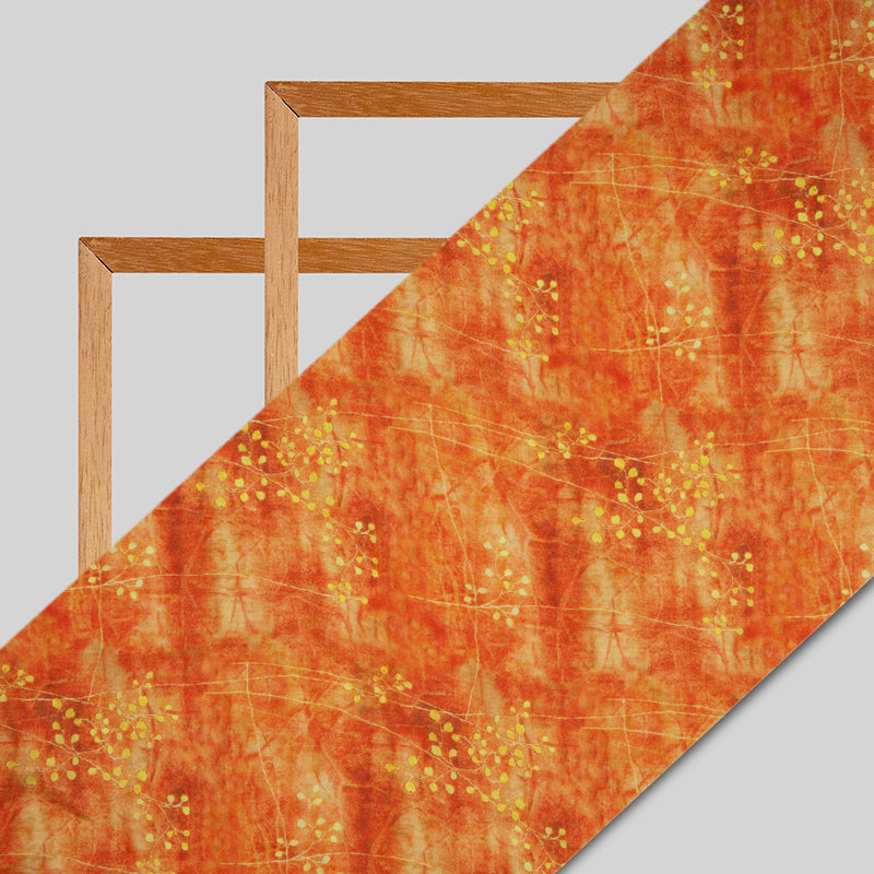 Fire Orange Floral Digital Print Georgette Satin Fabric - Fabcurate