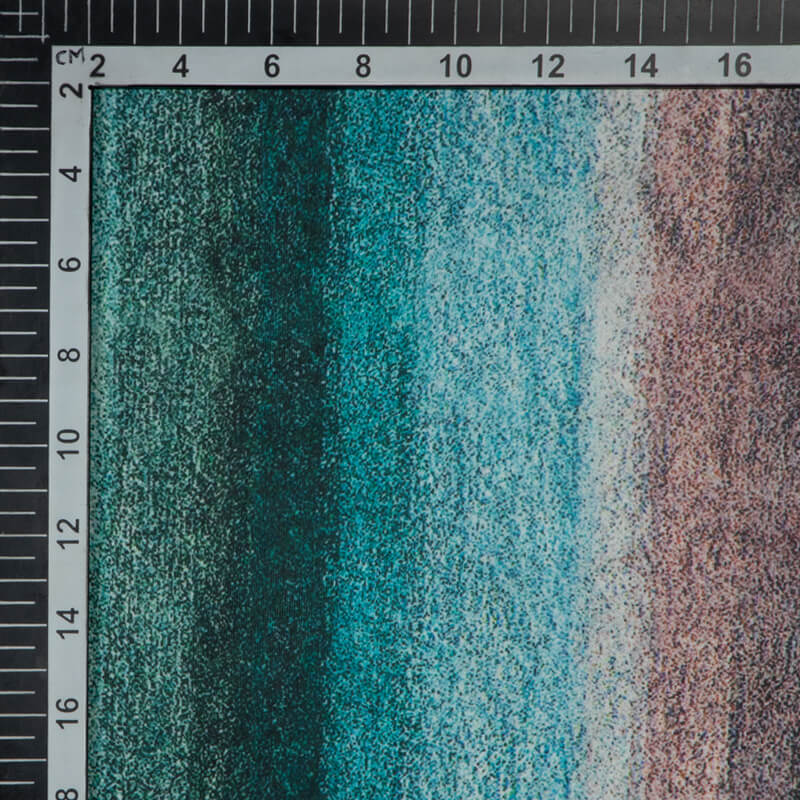 Turquoise And Black Abstract Digital Print Georgette Satin Fabric - Fabcurate