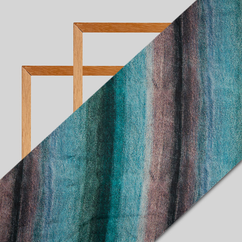 Turquoise And Black Abstract Digital Print Georgette Satin Fabric - Fabcurate