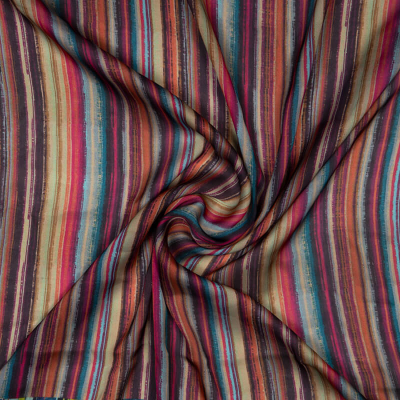 Pink Stripes Digital Print Georgette Satin Fabric - Fabcurate