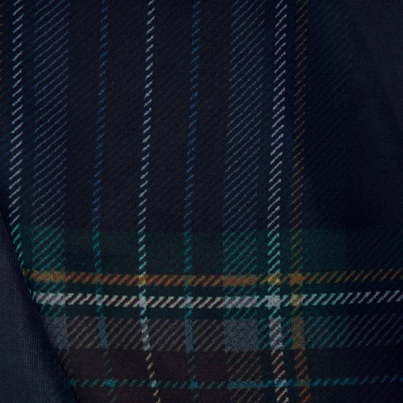 Navy Blue Checks Digital Print Georgette Satin Fabric - Fabcurate