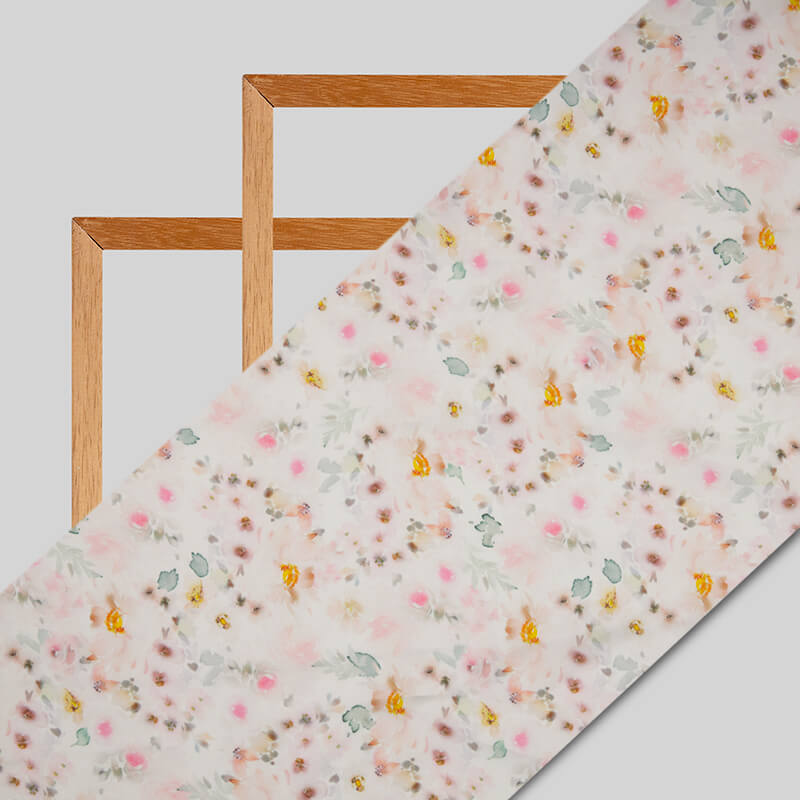 Pastel Pink Floral Digital Print Georgette Satin Fabric - Fabcurate