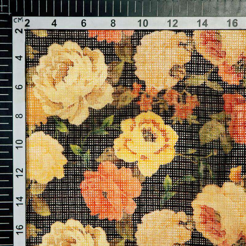 Multicolor Floral Pattern Digital Print Kota Doria Fabric - Fabcurate