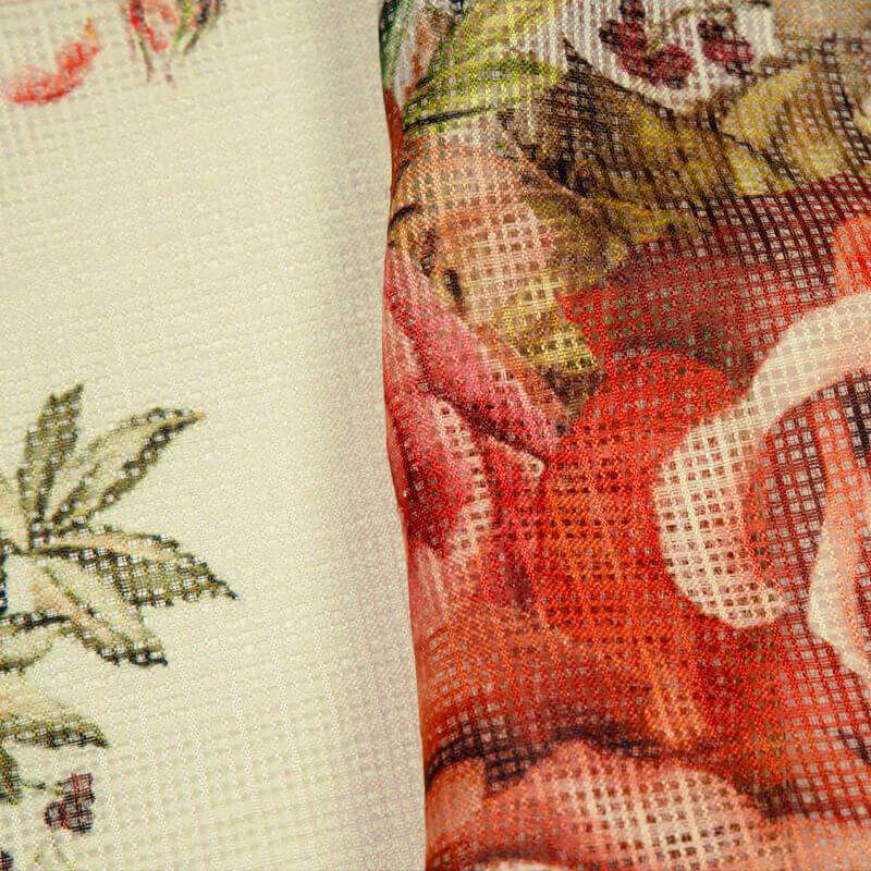 Peach Floral Pattern Digital Print Kota Doria Fabric - Fabcurate